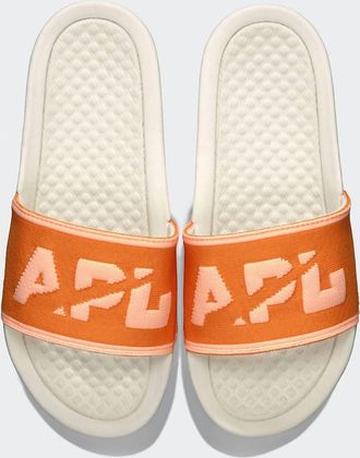 Athletic Propulsion Labs Womens Big Logo Techloom Slide In Ivory/orange/neon Peach