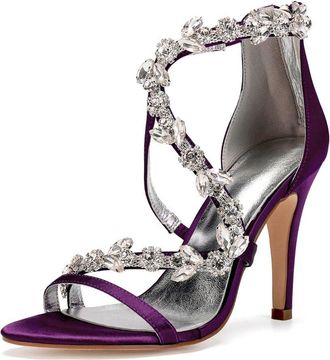 Generic Bridal Heels Womens Satin Open Toe Stiletto High Heels Wedding Shoes High Sandals for Prom, Party, Daily 10.5Cm,Purple,4 UK