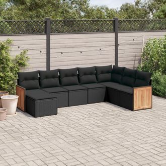 vidaXL Set De Sof&aacute;s De Jard&iacute;n 8 Piezas Y Cojines Rat&aacute;n Sint&eacute;tico Negro Vidaxl