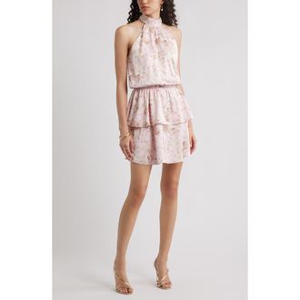 Chelsea28 Tiered Halter Minidress in Light Pink Floral at Nordstrom Rack, Size Xx-Large
