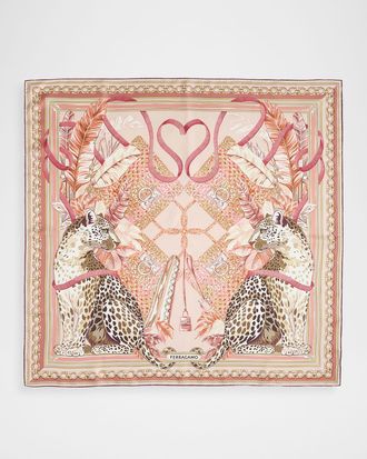 Ferragamo Poised Leopards Print Silk Scarf