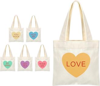 Generic Tote Bag Canvas | Conversation Heart Valentines Handbag | Valentines Heart Canvas Bags - for Women Girlfriend Wife School Travel Beach Shopping Party