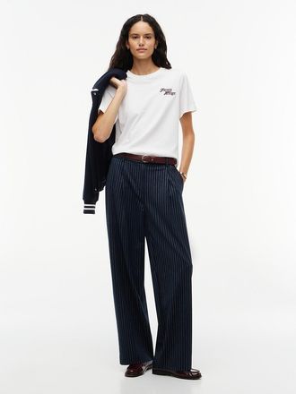 Tommy Hilfiger Womens Striped Wide Leg Stretch Pant - Blue Stripe - XXL