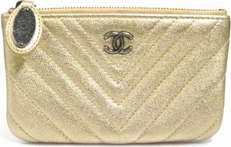 Chanel Gold Leather Pouch (Pre-Owned)