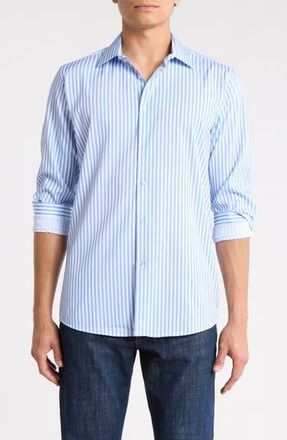 Nautica Slim Fit Stretch Dress Shirt in White/Blue Stripe at Nordstrom Rack, Size 17.5 - 34/35