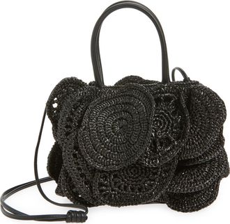 Farm Rio Woven Flower Bag in Black at Nordstrom