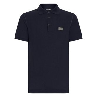 Dolce & Gabbana Polo Shirts, male, Blue, Size: 3XL Logo Plaque Polo