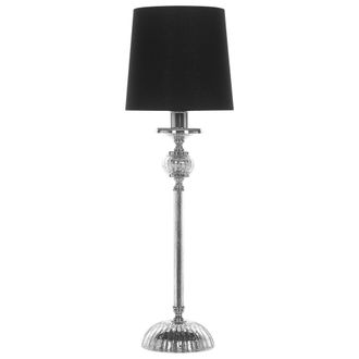 Beliani L&aacute;mpara De Mesa Base De Metal Plateado Pantalla Negra Estilo Glamour Kubena