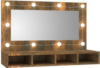 vidaXL Mueble Con Espejo Y Led Color Roble Ahumado 90x31,5x62 Cm Vidaxl