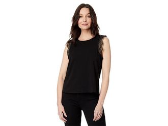 Vince Camuto Sleeveless Blouse with Trim Womens Clothing Rich Black : SM, Cotton/Lace/Polyester