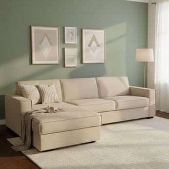 Dmora Sofa Cama Adelina, Sof&aacute; De Esquina, 100% Made In Italy, Sof&aacute; Con Apertura Giratoria, Pen&iacute;nsula Contenedor Izquierda, Con Reposabrazos Est&aacute;ndar, Cm 280