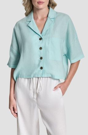 DKNY Linen Camp Shirt in Aqua at Nordstrom, Size X-Small