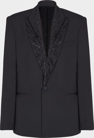 Balmain Men & apos;s Cotton Crystal-Embroidered Peak Lapel Sport Coat