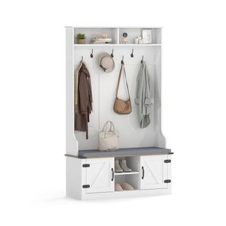 Costway Costway 4-in-1 Hall Tree 174CM Tall Coat Rack w/ Bench Shoe Storage w/ 7 Hooks in White