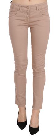 CristinaeEffe Brown Low Waist Slim Fit Skinny Cotton Womens Pants
