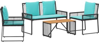 vidaXL Juego De Muebles De Exterior 9 Uds. Negro Y Turquesa Vidaxl