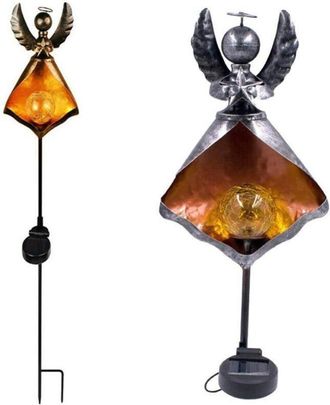 OEM L&aacute;mpara Solar Led Retro Con Efecto Llama, Fabricada En Hierro, Luz De Jard&iacute;n Impermeable Con Efecto Llama, &Aacute;ngel 1