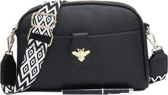 Generic Designer Crossbody Handbag with Chevron Strap, Gold Bee Charm, Available in Green and Grey (Black)