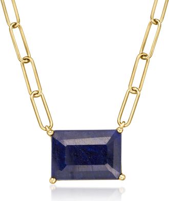 Ross-Simons Sapphire Paper Clip Link Necklace in 18kt Gold Over Sterling