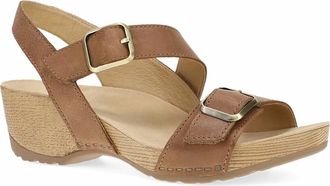 Dansko Womens Trinity Wedge Sandal In Tan Burnished Nubuck