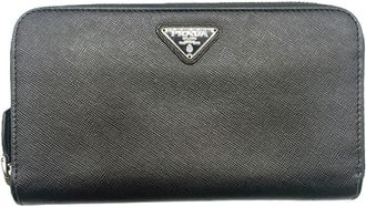 Prada Black Saffiano Triangle Long Wallet (Bi-Fold) (Pre-Owned)