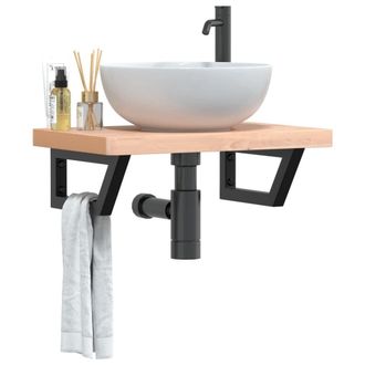 Berkfield Home Basin Shelf Wall Mounted Steel & Solid Wood Beech in Brown