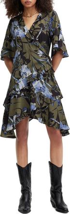 AllSaints Meagan Floral Print Wrap Dress in Deep Khaki Green at Nordstrom Rack, Size 6 Us / 10 Uk