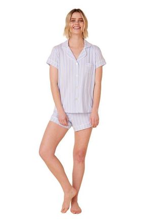 The Cats Pajamas Pima Knit Short Set Stripes Dots in Heritage Stripe Blue at Nordstrom, Size X-Large