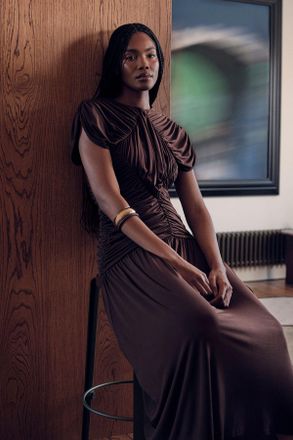 Karen Millen Womens Premium Ruched Jersey Maxi Dress - Chocolate - Size X-Small