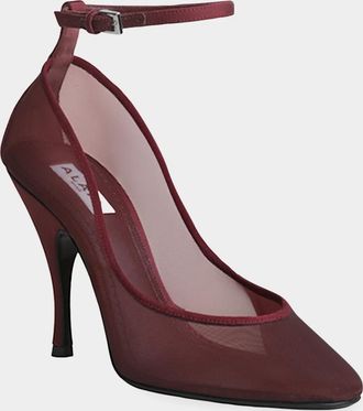 Alaia 100mm Mesh Ankle-Strap Pumps