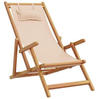 vidaXL Sedia da Spiaggia Pieghevole Beige Legno di Eucalipto e Tessuto vidaXL