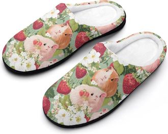 Generic Guinea Pigs Strawberry Funny Mens Cotton Slippers Soft Non-Slip Rubber Sole House Slipper Indoor Outdoor