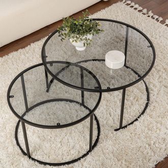 Dmora Mesa De Centro Lambrugo, Modular, Forma Redonda, Tono Superficie Ahumado, 60x60x39h Cm Negro