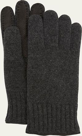 Bergdorf Goodman Mens Cashmere Jersey Gloves w/ Deerskin Palms