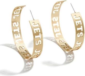 WEAR by Erin Andrews x Baublebar Gold New York Jets Large Cutout Hoop Earrings at Nordstrom
