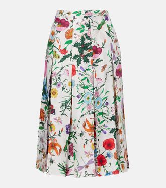 Gucci Floral pleated silk twill mid skirt