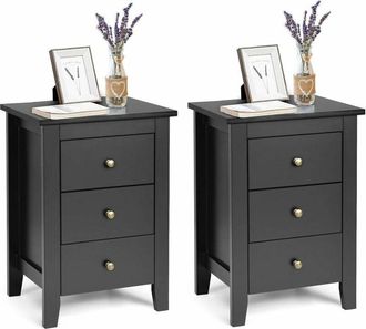 Costway Comodino con 3 Cassetti, Cassettiera da Letto, Tavolino Spazioso con Struttura Resistente, per Salone e Camera da Letto, 46 x 37 x 65 cm