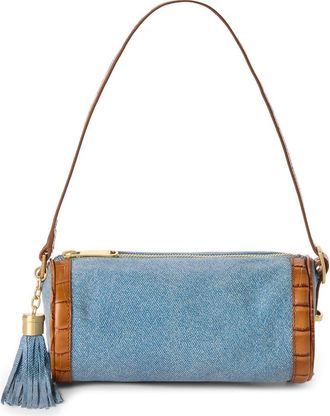 Brahmin Billie Denim & Croc Embossed Leather Barrel Bag at Nordstrom