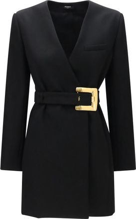Balmain Black Solid V Neck Blazer