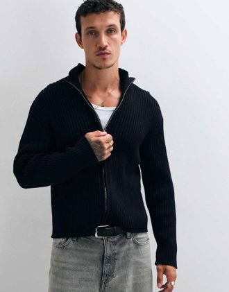 Weekday cardigan a coste nero con chiusura con zip