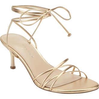 Marc Fisher Gineva Ankle Wrap Kitten Heel Sandal in Gold at Nordstrom, Size 6.5