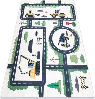 RugsX Rugsx - Alfombra Lavable Bambino 2223 Calles, Coches Para Ni&ntilde;os Antideslizante - Crema Multicolour 160x220 Cm