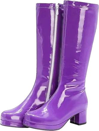 Generic Womens Patent Leather Knee High Boots Candy Color Side Zipper Square Heel Round Toe Long Booties