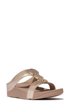 FitFlop Halo Rhinestone Pav&eacute; Wedge Sandal in Metallic Latte Beige at Nordstrom Rack, Size 11