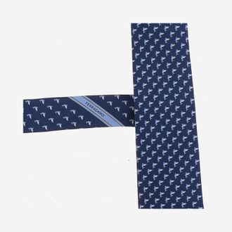 Ferragamo Mens Silk Tie With Pattern Navy Ties & Bow