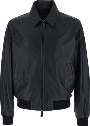 Emporio Armani Giacca in pelle con bordi a coste - Nero