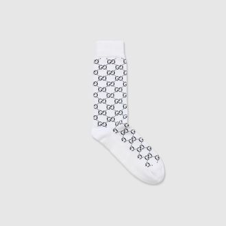 Gucci GG Cotton Blend Socks, Size L, White