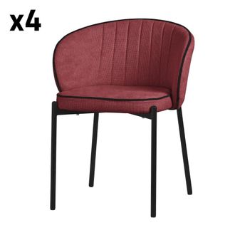 ML Design 4x Sillas de comedor rojo con revestimiento de tela y respaldo