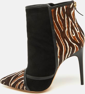 Alexandre Birman Multicolor Suede And Calf Hair Pointed Toe Ankle Length Boots