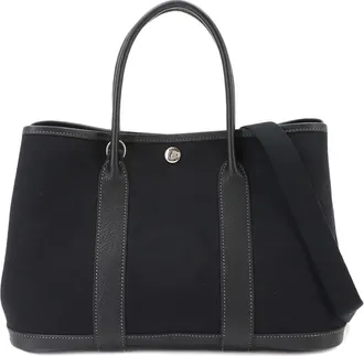 Herm&egrave;s Black Toile Officier Leather Handbag Tote Bag (Pre-Owned)